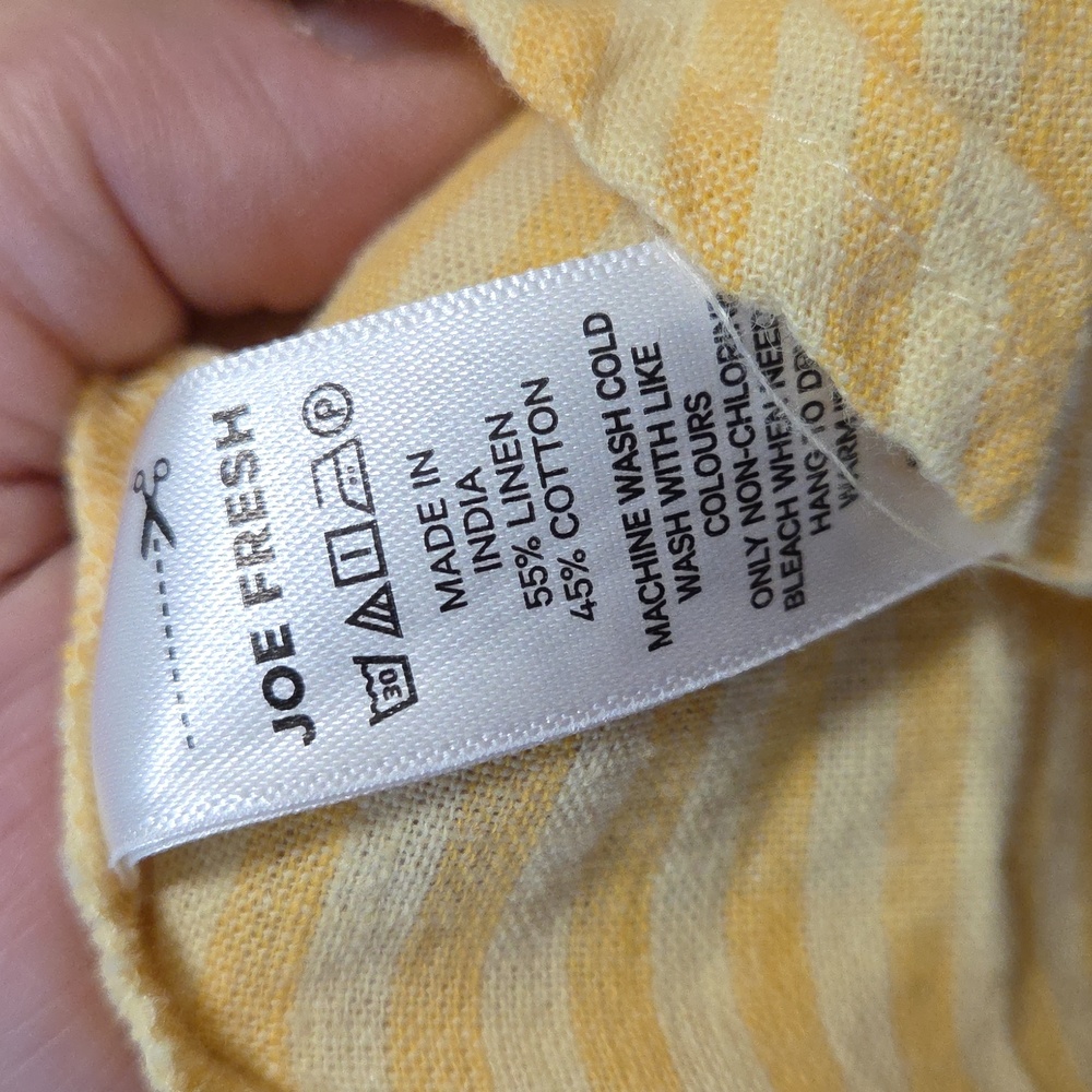 Jillian Harris x Joe Fresh Yellow Pinstripe Milkmaid Dress | Cotton Linen Blend - Picture 8 of 8